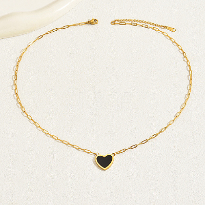 Natural Shell Heart Pendant Necklaces with Golden Stainless Steel Paperclip Chains EU3732-1-1
