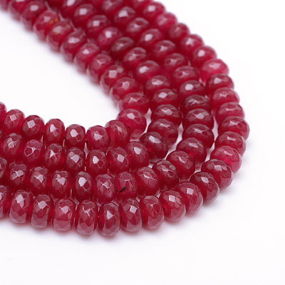 Faceted Rondelle Dyed Natural White Jade Bead Strands X-G-R343-4x6-07-1