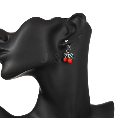 Cherry Alloy Enamel Dangle Stud Earrings EJEW-JE06633-1