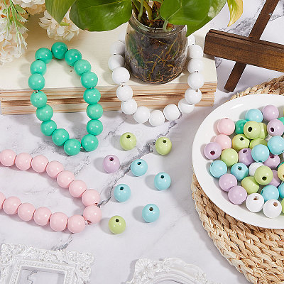 140Pcs 7 Colors Spray Painted Wood European Beads WOOD-GL0001-18-1
