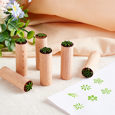 6Pcs 6 Styles Round Wooden Traditional Chinese Moon Cake Stamps AJEW-OC0004-20-1