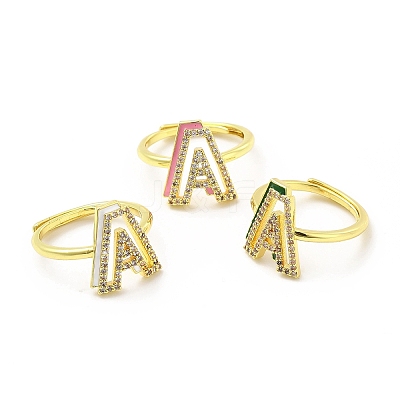 Mixed Color Enamel Initial Letter Adjustable Ring with Clear Cubic Zirconia RJEW-P045-01G-A-1