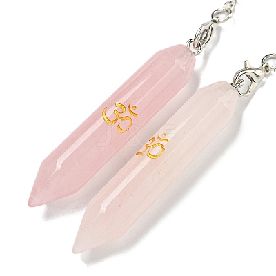 Bullet Natural Rose Quartz Pointed Dowsing Pendulums AJEW-B106-01AS-04-1