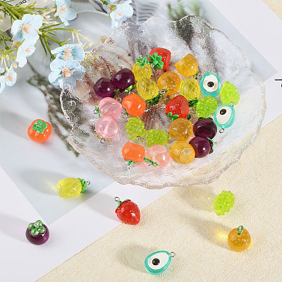 48Pcs 8 Styles Translucent Resin Pendants RESI-GL0001-08-1