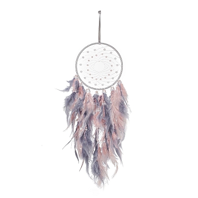 Iron Woven Web/Net with Feather Pendant Decorations AJEW-B017-26-1
