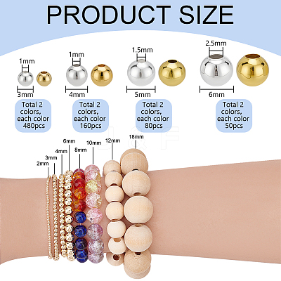 8 Styles Brass Smooth Round Beads KK-PH0013-53-1