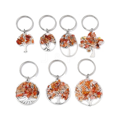 Natural Carnelian Chip & Alloy Tree of Life Pendant Keychain KEYC-JKC00648-04-1