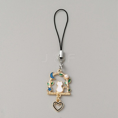Alloy Enamel Arch with Cat & Heart Phone Charm Mobile Straps HJEW-WH0007-26-1