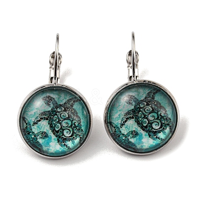 Tortoise Glass Leverback Earrings with Brass Earring Pins EJEW-Q798-01A-1
