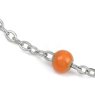 304 Stainless Steel Cable Chain Bracelet with Enamel Rondelle Beaded BJEW-G683-02P-01-1