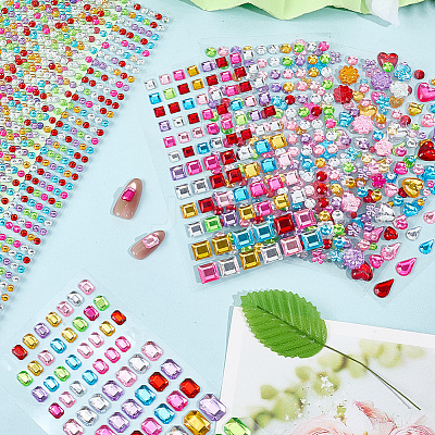8Pcs 7 Styles Acrylic Rhinestone Self-Adhesive Stickers STIC-SP0001-11-1