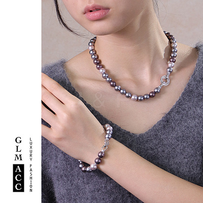 Glass Pearl Round Beaded Necklaces & Bracelets Sets for Women WGE4CCE-03-1