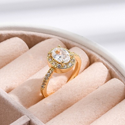 Rack Plating Brass Micro Pave Clear Cubic Zirconia Cuff Finger Rings for Women RJEW-M028-10G-1