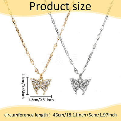 2Pcs 2 Colors Crystal Rhinestone Butterfly Pendant Necklaces Set with Alloy Dapped Chains for Women NJEW-AN0001-67-1