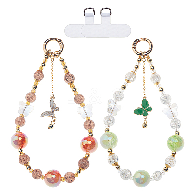 2Pcs 2 Colors Glass & Acrylic & Alloy Enamel Pendant Decorations HJEW-DR00245-1