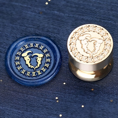 Golden Tone Round Wax Seal Brass Stamp Heads AJEW-S087-02G-09-1