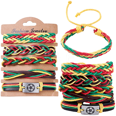 Leather Cord Braided Bracelets Set for Men Women BJEW-CL0001-43B-1
