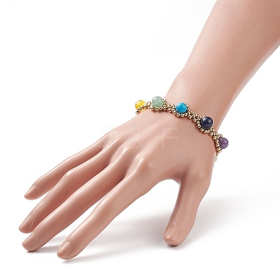 Natural & Synthetic Mixed Gemstone Chakra Beaded Bracelet with Mesh Chains BJEW-JB09007-1