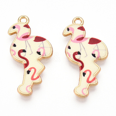 Printed Light Gold Tone Alloy Pendants ENAM-N056-210J-1