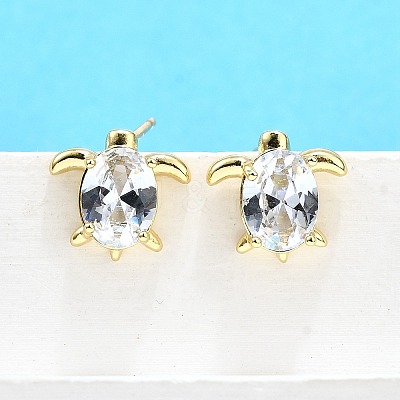 Brass Micro Pave Clear Cubic Zirconia Stud Earrings LS-EJEW-H157-03G-01-1