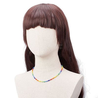 Glass Seed Beaded Necklace for Women NJEW-JN03931-1