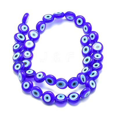 Handmade Evil Eye Lampwork Flat Round Bead Strands X-LAMP-L058-12mm-12-1