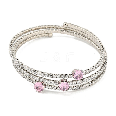 Rack Plating Brass Pave Clear Cubic Zirconia Open Cuff Wrap Bangles BJEW-B110-01P-1
