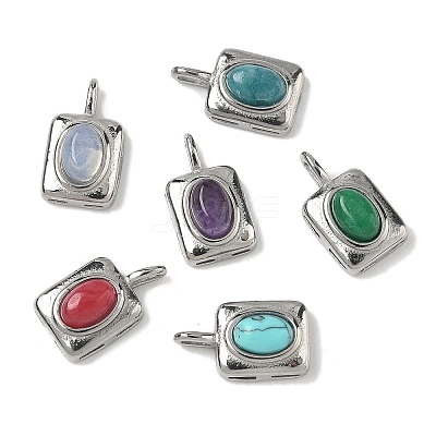 Natural & Synthetic Mixed Gemstone Rectangle with Oval Charms STAS-L022-516P-M-1