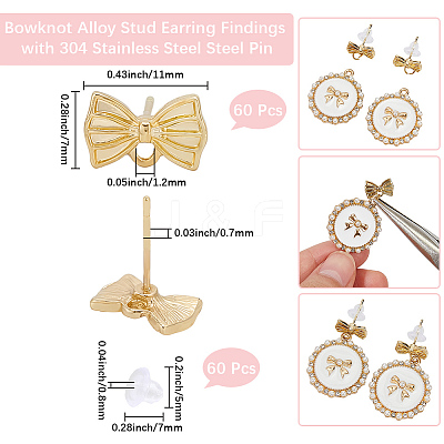 60Pcs Bowknot Alloy Stud Earring Findings FIND-BBC0004-63A-1