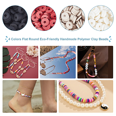 4 Colors Flat Round Handmade Polymer Clay Beads CLAY-AR0001-26-1