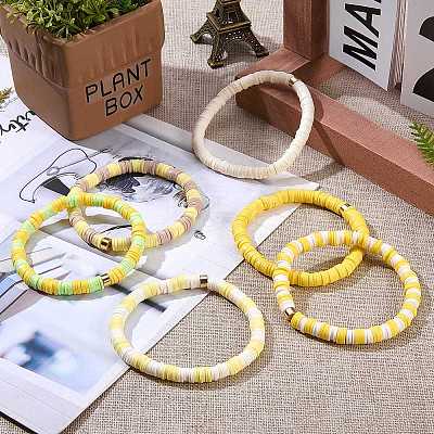 Handmade Polymer Clay Heishi Beads Stretch Bracelets Sets BJEW-JB05902-07-1