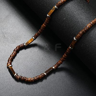 Bohemian Summer Cuboid Natural Tiger Eye & Coconut Heishi Beaded Necklaces TY7189-4-1