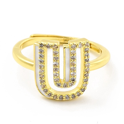 Mixed Color Enamel Initial Letter Adjustable Ring with Clear Cubic Zirconia RJEW-P045-01G-U-1