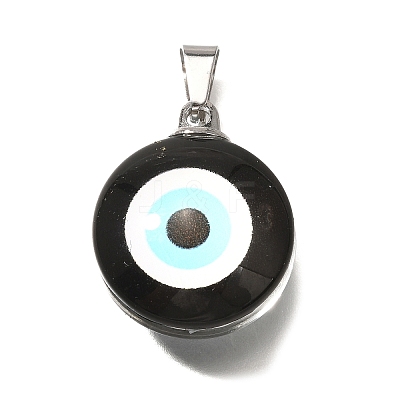 Flat Round 201 Stainless Steel Acrylic Pendants STAS-U036-01P-04-1