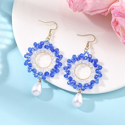 Brass Glass Beads Dangle Earrings EJEW-MZ00764-01-1