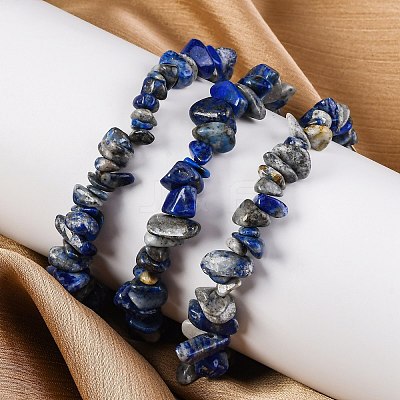 Unisex Chip Natural Lapis Lazuli Beaded Stretch Bracelets BJEW-S143-07-1