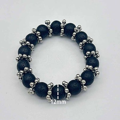 Natural Lava Rock Round Beaded Stretch Bracelet XU8042-1-1