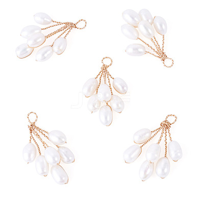 5Pcs Natural Cultured Freshwater Pearl Rice Beaded Grape Pendants PALLOY-TA00382-1