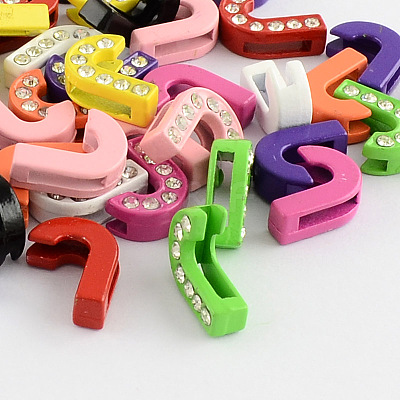Mixed Color Zinc Alloy Grade A Rhinestone Letter Slide Charms ALRI-S130-J-1