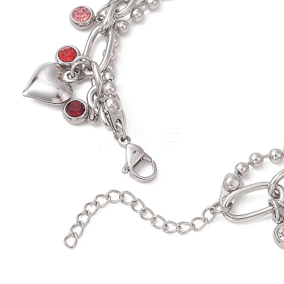 Heart 304 Stainless Steel Figaro & Ball Chains Double Layers Bracelets BJEW-JB13177-01-1
