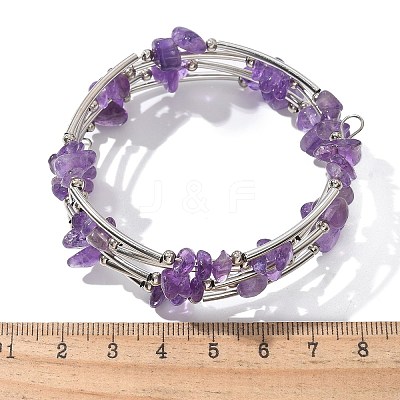 Natural Amethyst Chip Warp Bracelets BJEW-JB01517-02-1