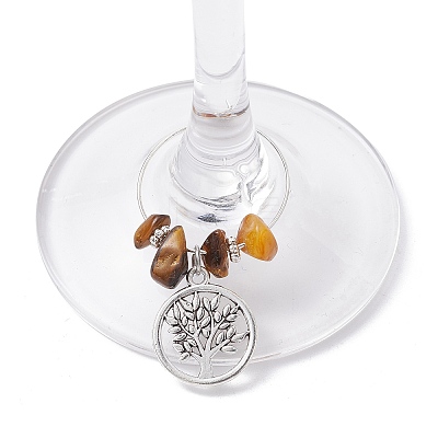 12Pcs Flat Round with Tree of Life Alloy Pendants Wine Glass Charms Sets AJEW-JO00218-1