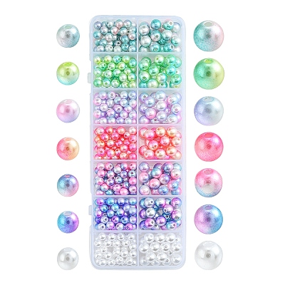 420Pcs 12 Style Rainbow ABS Plastic Imitation Pearl Beads OACR-FS0001-27-1