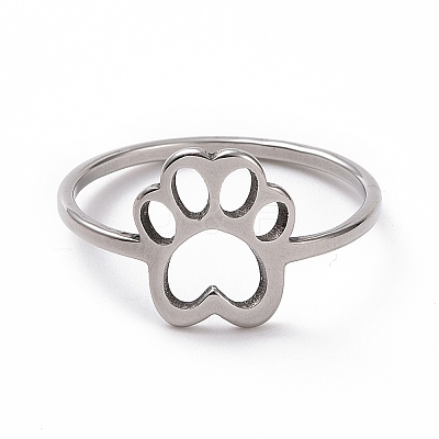 Non-Tarnish 201 Stainless Steel Paw Print Finger Ring RJEW-J051-25P-1