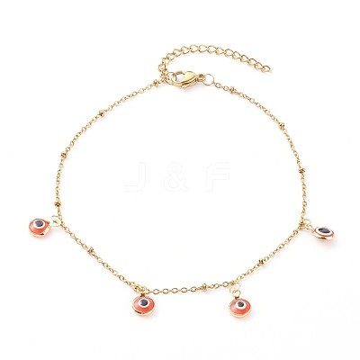 Evil Eye Lampwork Charm Anklets AJEW-AN00421-01-1