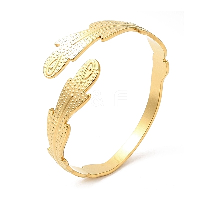 Ion Plating(IP) 304 Stainless Steel Feather Cuff Bangles BJEW-L682-025G-1