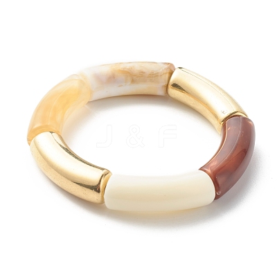 Chunky Curved Tube Beads Stretch Bracelet for Teen Girl Women BJEW-JB06991-01-1