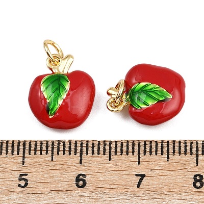 Brass Enamel Fruit Apple Charms KK-I377-04G-B03-1