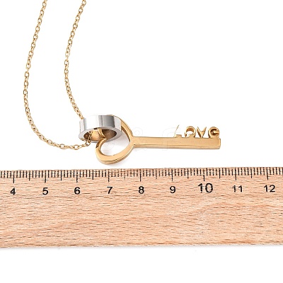 304 Stainless Steel Love Key Pendant Necklaces for Women NJEW-B149-03GP-1