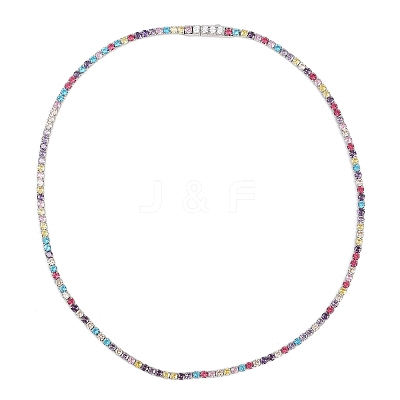 925 Sterling Silver Pave Colorful Cubic Zirconia Tennis Necklaces for Women NJEW-C096-01B-P01-1